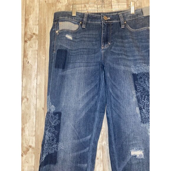 White House Black Market Jeans Patched Embroidered Distressed Girlfriend Size 4 - Picture 4 of 12
